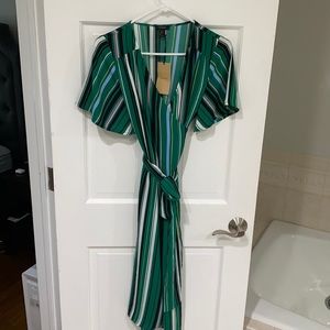 NWT green striped midi dress